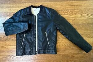 H&M Black Fur Lined Fake Leather Jacket Size 9-10
